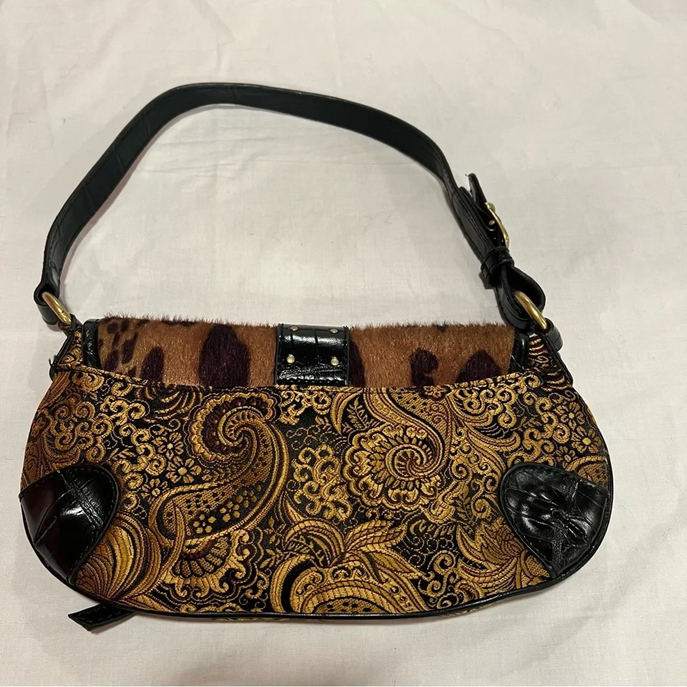 Vintage Nine West Black and Tan Brocade Cheetah Y2K Shoulder Bag - Picture 17 of 17